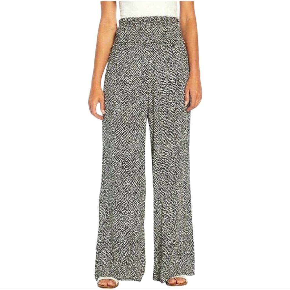 ​Black White Patterned Wide Leg Palazzo Pants XS S